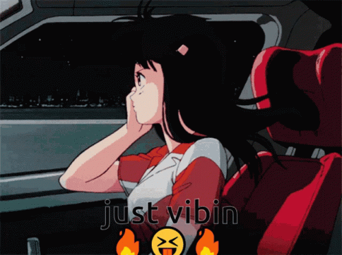 Aesthetic Anime Girl In Black Hair Inside Car Vaporwave GIF