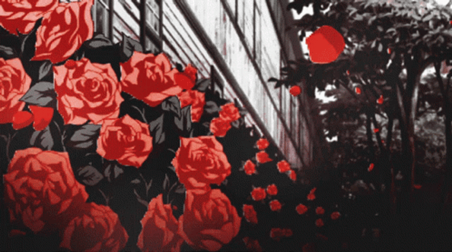 Aesthetic Anime Red Roses Petals GIF