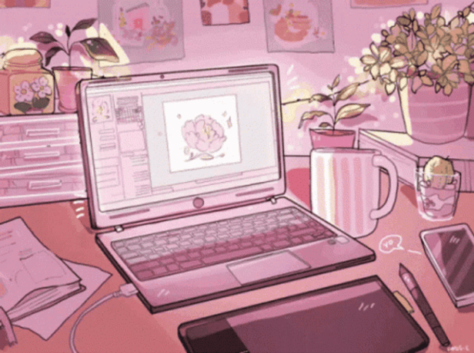 Aesthetic Background Pink Laptop GIF