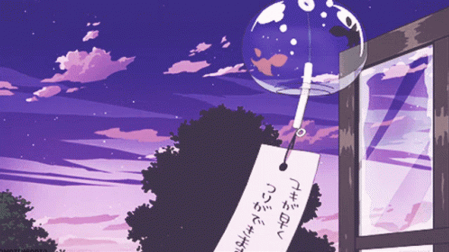 Aesthetic Background Purple Sky And Wind Chime GIF
