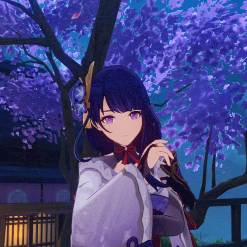 Aesthetic Genshin Impact Raiden Falling Leaves GIF