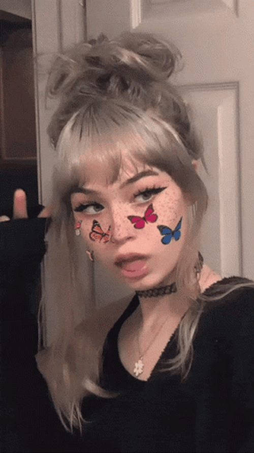 Aesthetic Girl Butterflies On Face GIF