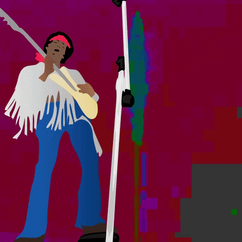 Afro Haired Jimi Hendrix Playing Guitar Animation GIF