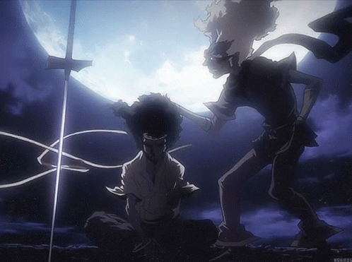 Moon Behind Afro Samurai And Ninja Ninja GIF