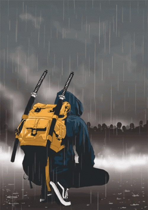 Afro Samurai Kneeling In Rain GIF
