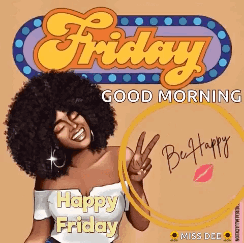 Afro Woman Peace Sign Friday Good Morning