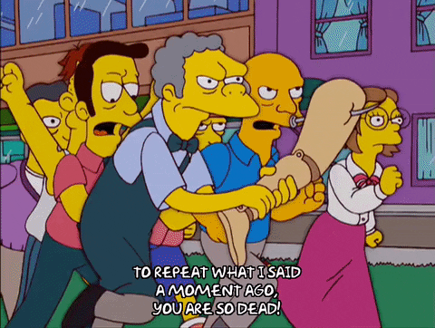 Aggressive Mob Attacking The Simpsons GIF