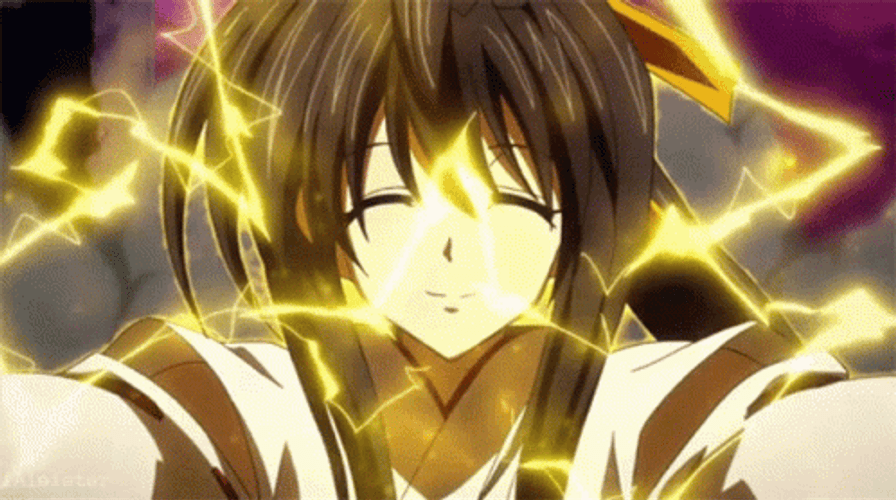 Akeno Himejima Electric Hug Smiling Yellow Power GIF