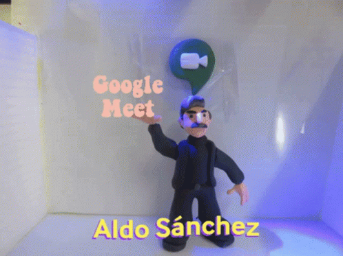 Aldo Sanchez Is Standing In Front Of A Google Meet Logo GIF