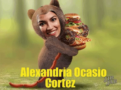 Alexandria Ocasio-Cortez Holding Hamburger and Donut