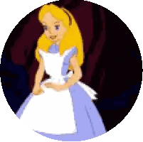 alice from alice in wonderland is standing in a circle