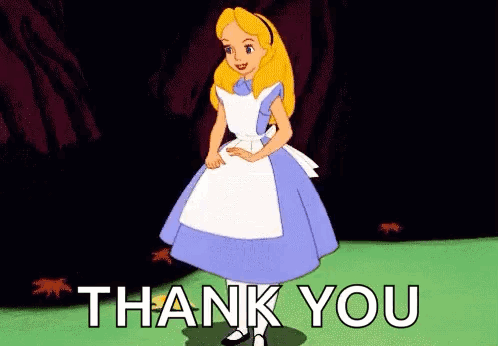 Alice From Alice In Wonderland Is Standing In The Woods And Saying `` Thank You '' . GIF