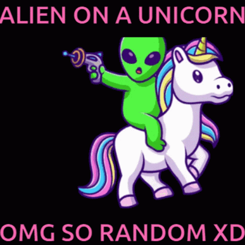 Alien Riding Unicorn Holding Gun GIF