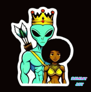 Alien with Crown and Woman