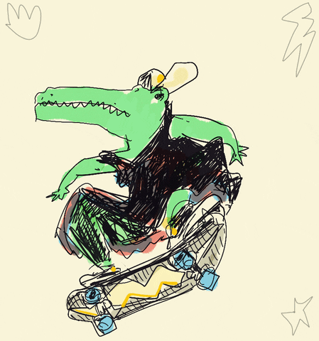 Scribled Alligator Flipping Skateboard GIF