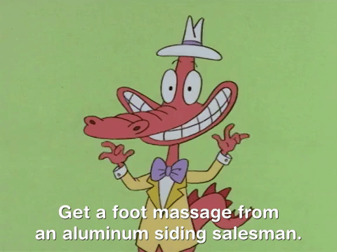 Aluminum Salesman Offering Free Foot Massage GIF