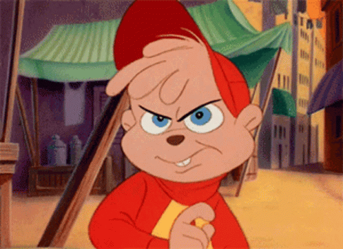 Alvin the Chipmunk Angry Face in Front of Market