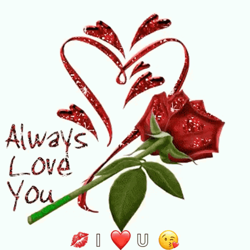 Always Red Flower And Heart Shape In Red Glitters GIF