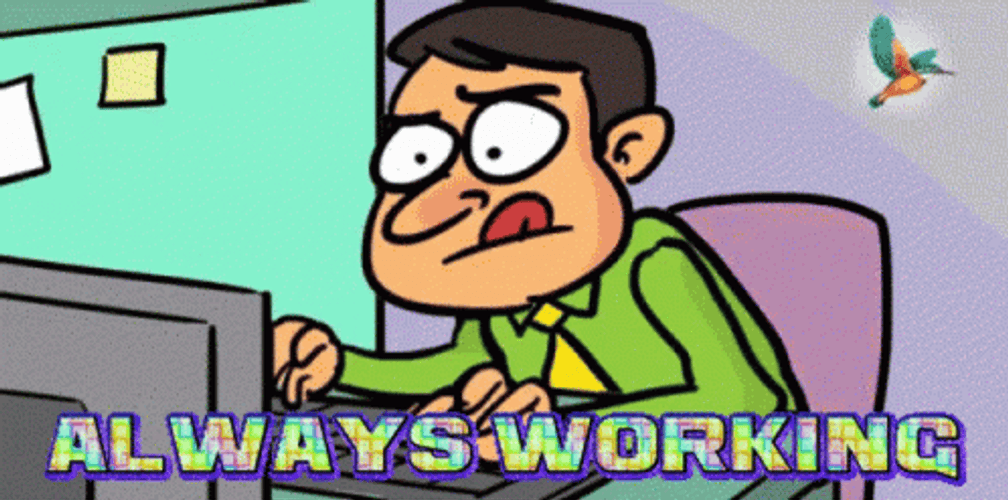 Always Working Hard Tongue Out Cartoon GIF