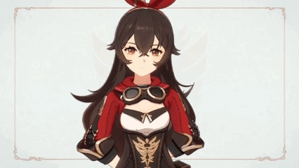 Amber From Genshin Impact Is Wearing A Red And Black Outfit And Goggles . GIF