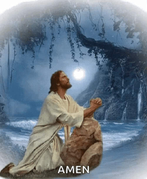 Amen Jesus Christ Praying In Moonlight GIF