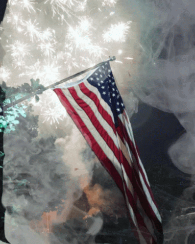American Flag Flying Fireworks Display