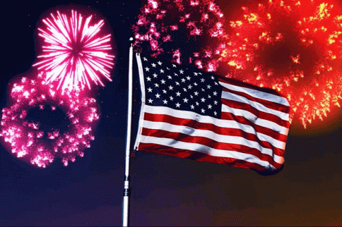 American Flag in Front of Fireworks
