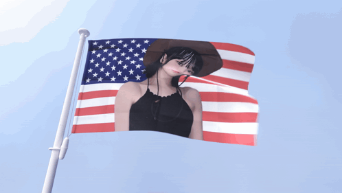 American Flag With Cowboy Hat Woman GIF