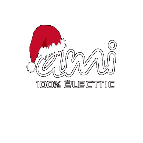 Ami 100 Percent Electric Logo with Santa Hat