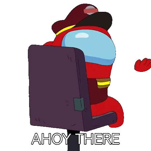 among us character sitting on a chair with the words ahoy there below him