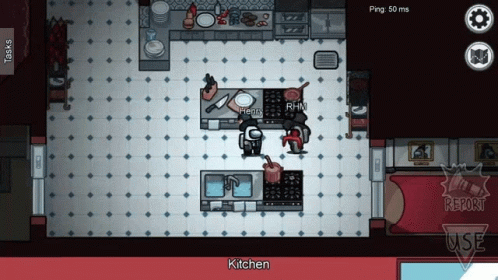 Among Us Is A Video Game Where Players Are Playing In The Kitchen GIF