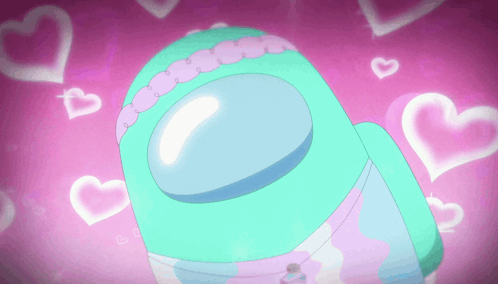Among Us Is Surrounded By Pink Hearts And A Necklace GIF