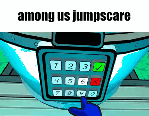 among us jumpscare is displayed on a cartoon image