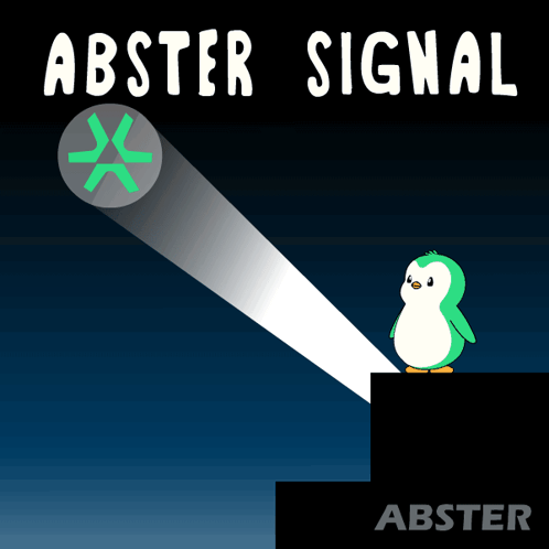 An Abster Signal Sign With A Penguin Standing On A Ledge GIF