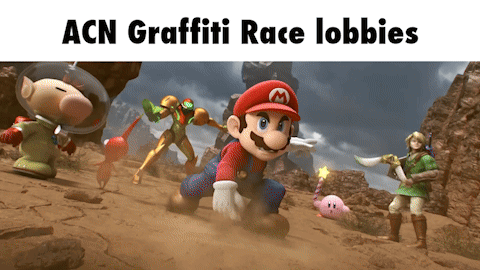 An Ad For Acn Graffiti Race Lobbies With A Picture Of Mario On It GIF