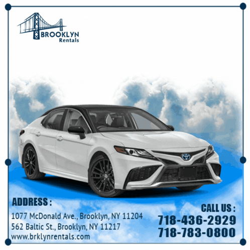 An Ad For Brooklyn Rentals With A White Car GIF