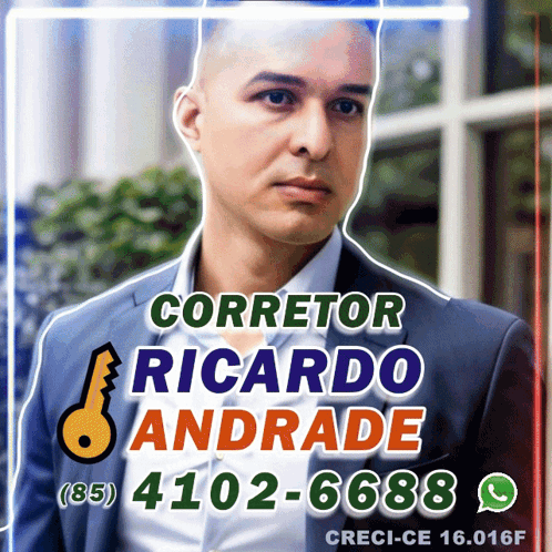 An Ad For Corretor Ricardo Andrade Shows A Man In A Suit And White Shirt GIF