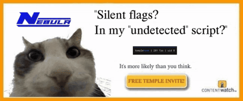 An Ad For Nebula Shows A Cat And Says " Silent Flags In My " Undetected Script " GIF