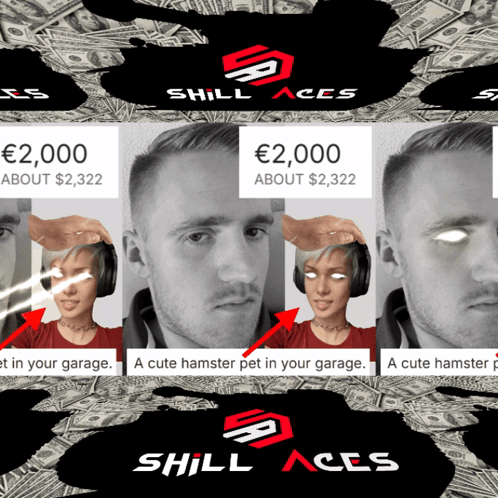 An Ad For Shill Aces Shows A Man With Headphones And A Woman With Headphones GIF