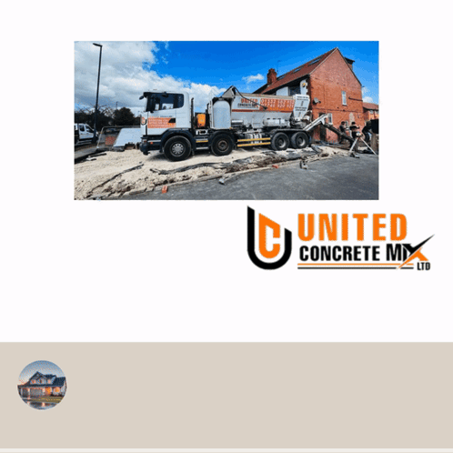 An Ad For United Concrete Mix Ltd With A Picture Of A Concrete Truck GIF