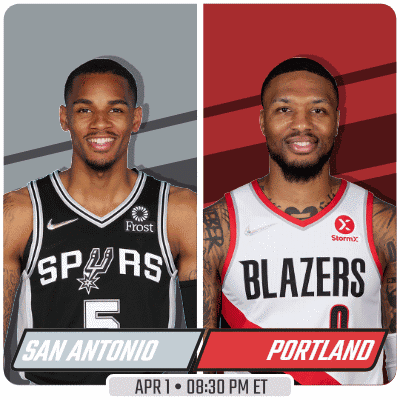 An Advertisement For A Basketball Game Between The Spurs And Blazers GIF