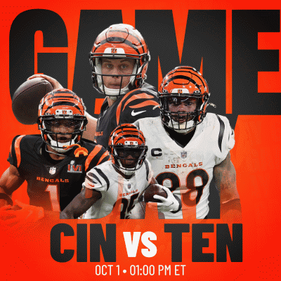An Advertisement For A Football Game Between The Cincinnati Bengals And Tennessee Titans GIF