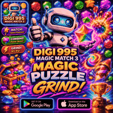 An Advertisement For A Puzzle Game Called Digi995 Magic Match 3 GIF