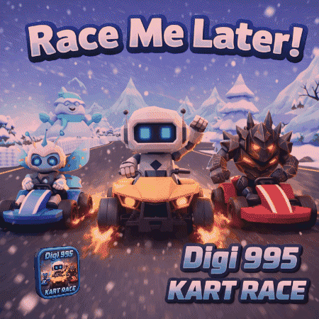 An Advertisement For A Video Game Called Digi 995 Kart Race GIF