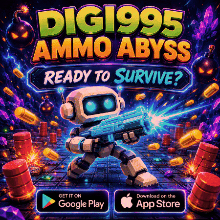 An Advertisement For A Video Game Called Digi995 Ammo Abyss Ready To Survive GIF
