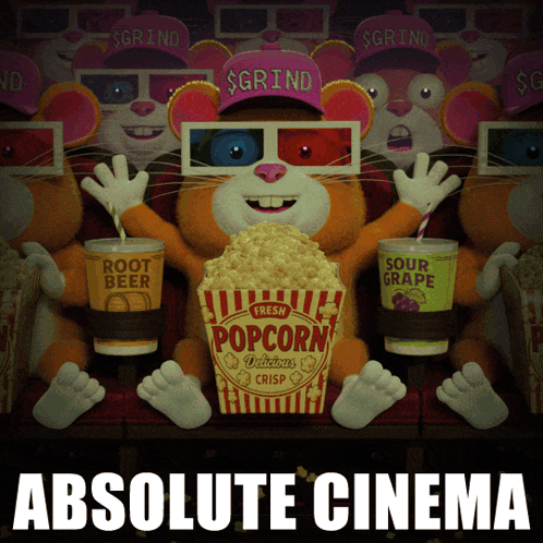 An Advertisement For Absolute Cinema Shows A Mouse Wearing 3D Glasses GIF