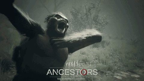 An Advertisement For Ancestors The Humankind Odyssey With A Monkey GIF