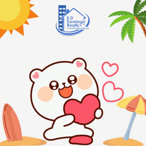 An Advertisement For B.d. Domingo Realty And Construction Works Shows A Bear Holding A Heart GIF