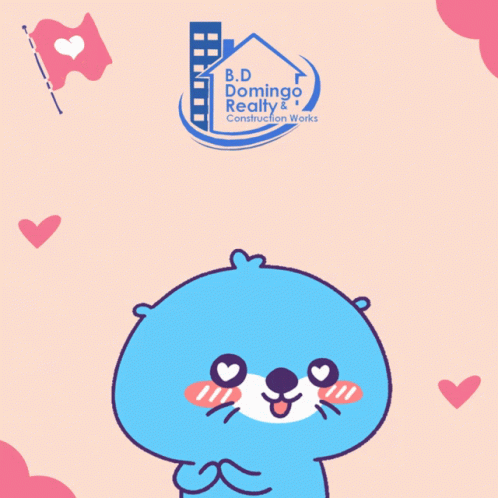 An Advertisement For Bd Domingo Realty Construction Works With A Cartoon Character GIF