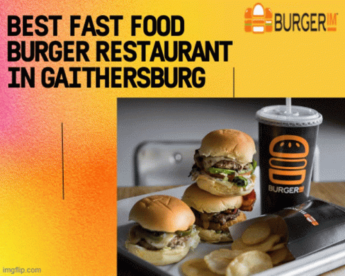 An Advertisement For Burger In Gaithersburg Shows A Tray Of Burgers And Chips GIF